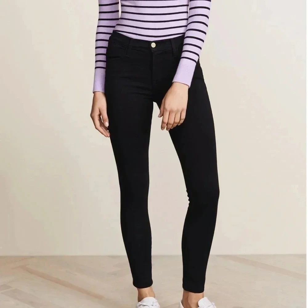 Frame Le High Black‎ Skinny Jeans Distressed Size 28
